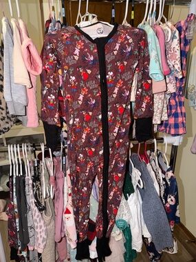 Disney Brown Minnie Mouse Holiday Footed Pajamas with Multicolor Prints